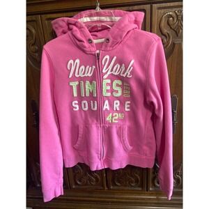 Aeropostale Pink New York Times Square Full Zip Hoodie Sweatshirt Large L